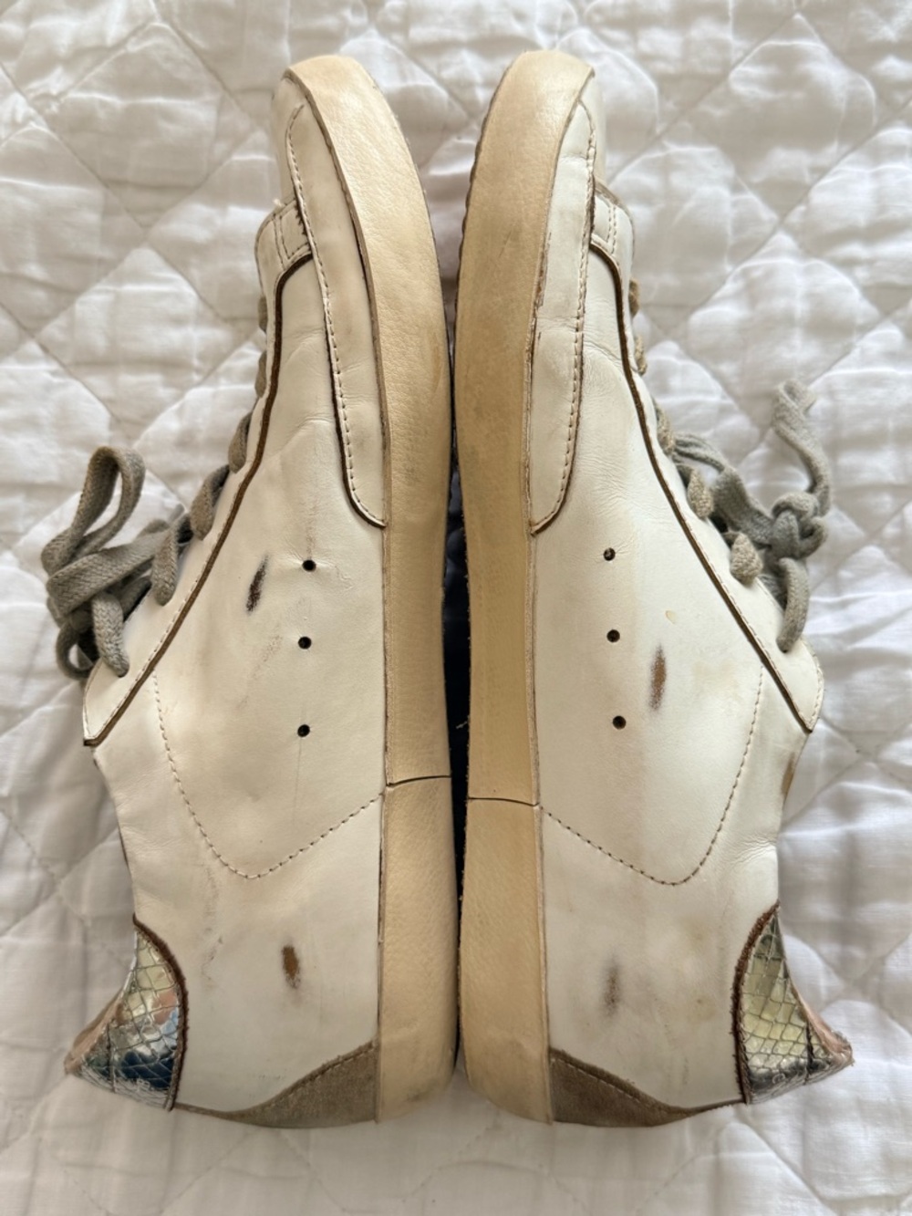 Golden Goose Superstar Sneakers White Taupe Star Distressed Leather 41 Italy - Picture 10 of 15